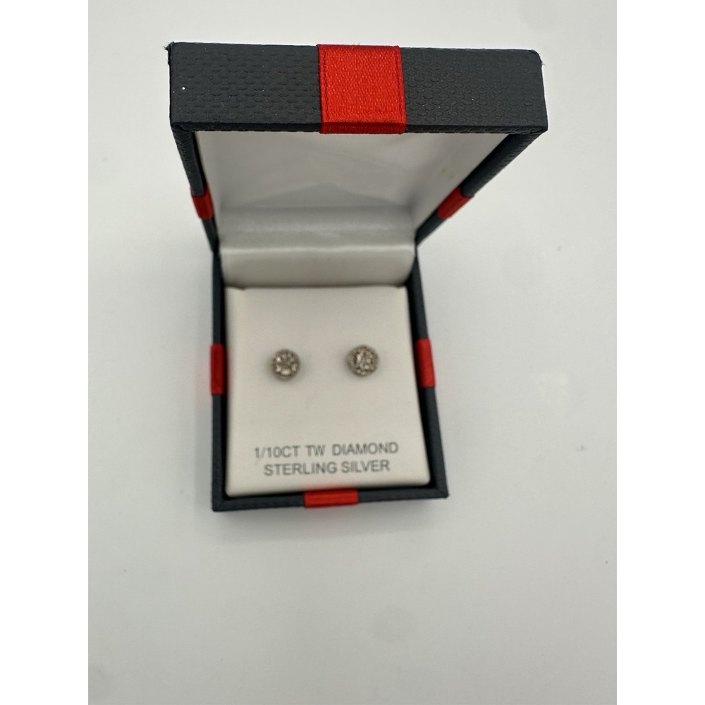 NEW 925 Sterling Silver 1/10 CT TW Diamond Halo Round Stud Earrings w/ Tags
